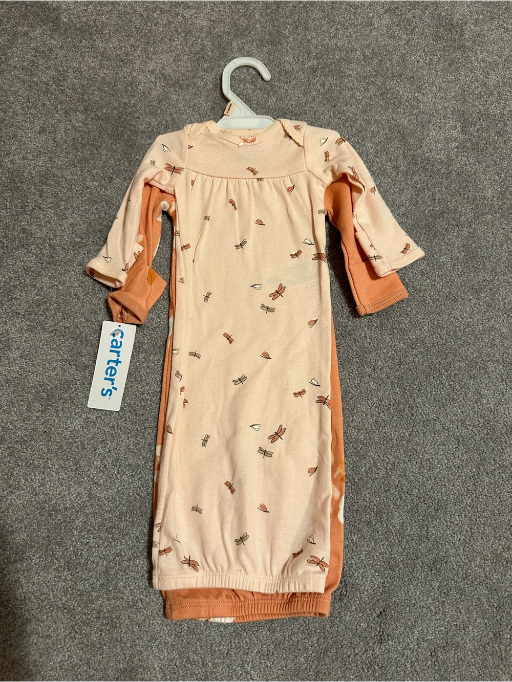 NWT Baby sleeper gowns. Carter's Preemie- 2-Pack- peach and rust orange.